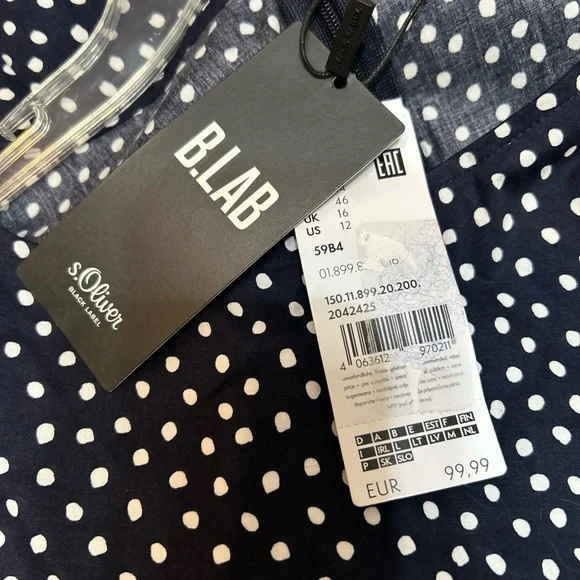 NWT s.OLIVER Black Label Dress Side Tie US Size 12 Blue Polka Dots Cap Sleeves - Picture 9 of 14